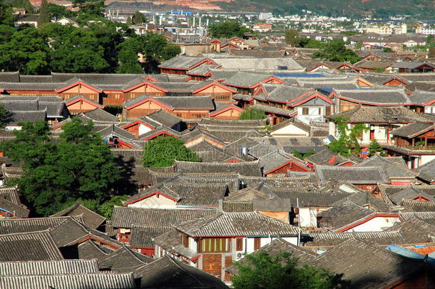 屋顶关于丽江老的城镇,云南云南,中国