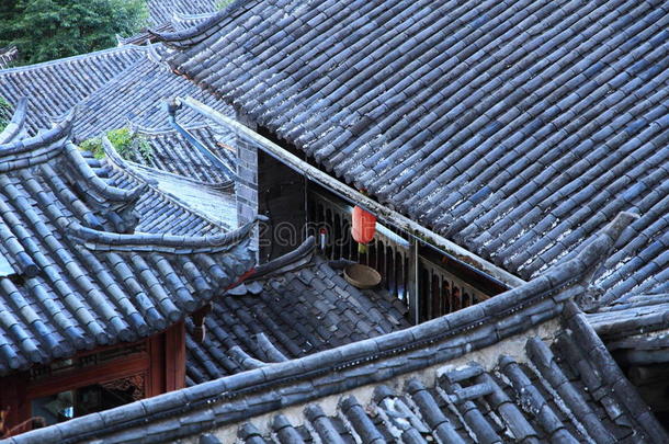 屋顶关于丽江老的城镇,云南云南,中国
