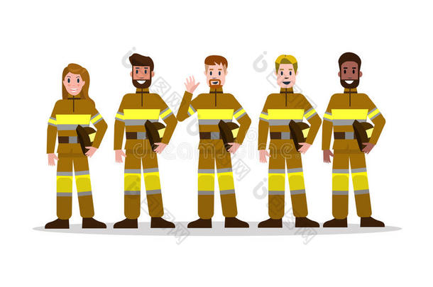 凝固关于消防队采用黄色的制服.平的消防队员字符