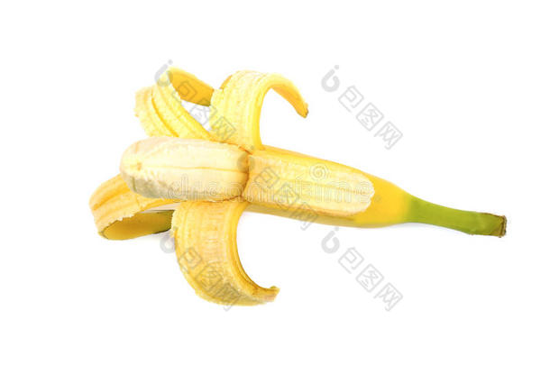 新鲜的,成熟的和美味的去皮的香蕉.去皮的成熟的黄色的香蕉,