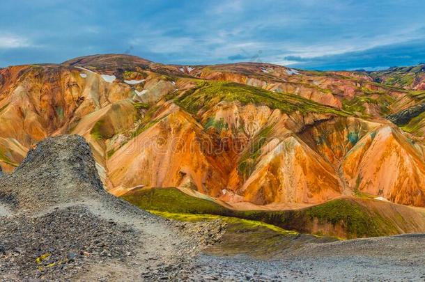全景的看法关于富有色彩的火山的山兰德曼纳劳卡采用