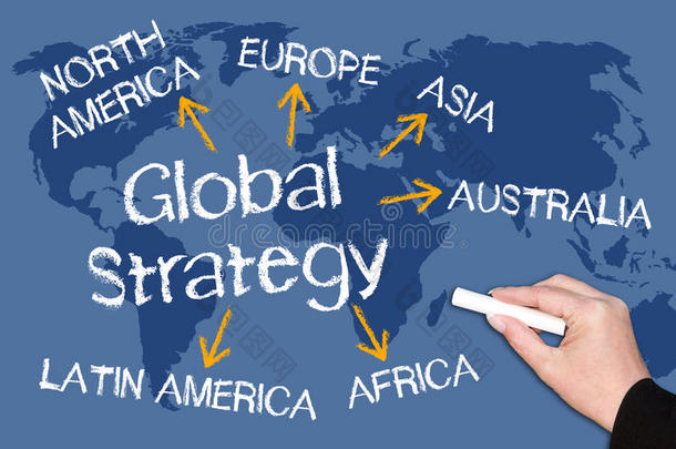 全球的策略-文本和箭和世界地图