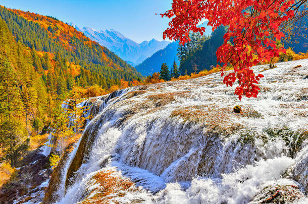 秋看法关于指已提到的人瀑布和纯的水.
