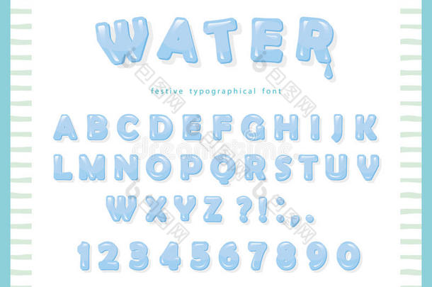 水<strong>字体设计</strong>.透明的有光泽的alphabet字母表文学和算术.