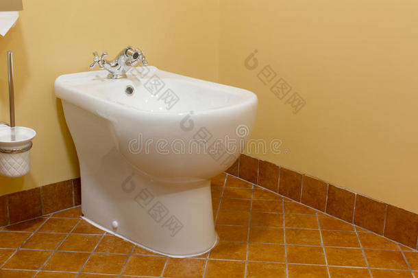 白色的陶器的坐浴盆采用现代的浴室.