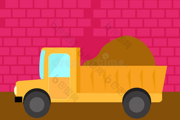 货车,黄色的平的货车和地面采用前面关于建造