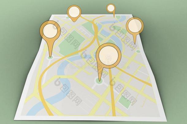 地图关于城市和标识位置指针