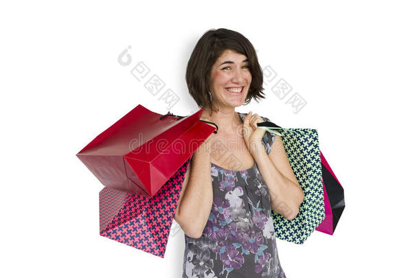 女人欢乐的购物袋观念
