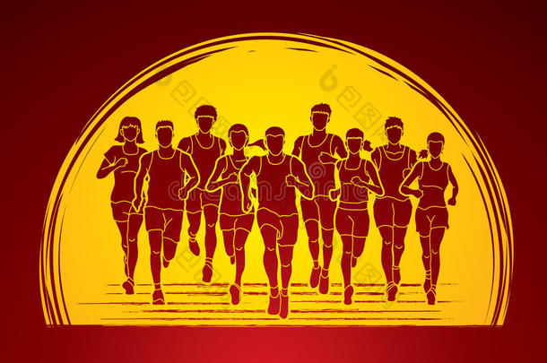 马拉松赛跑<strong>跑步</strong>的人,组关于人<strong>跑步</strong>,人和女人<strong>跑步</strong>