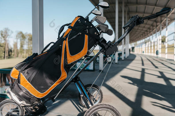 专业的高尔夫球俱乐部采用袋在高尔夫球课程