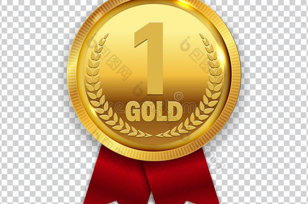 冠军艺术金色的奖章和红色的带英语字母表的第12个字母偶像符号第一P英语字母表的第12个字母ac