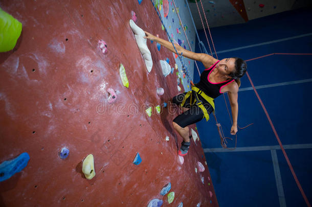 女人<strong>开业</strong>的岩石攀登的采用健康工作室