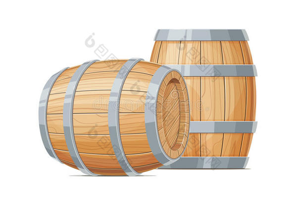 两个木制的桶为葡萄酒或啤酒