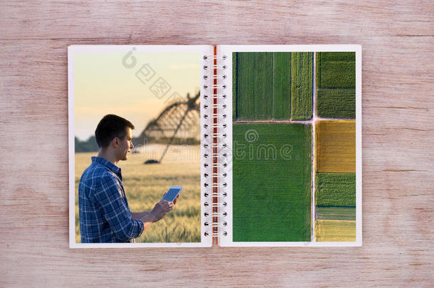 敞开的书和农业的景色