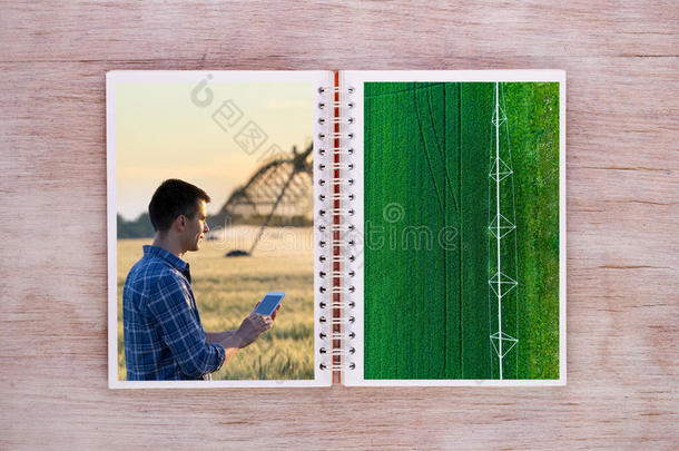 敞开的书和农业的景色