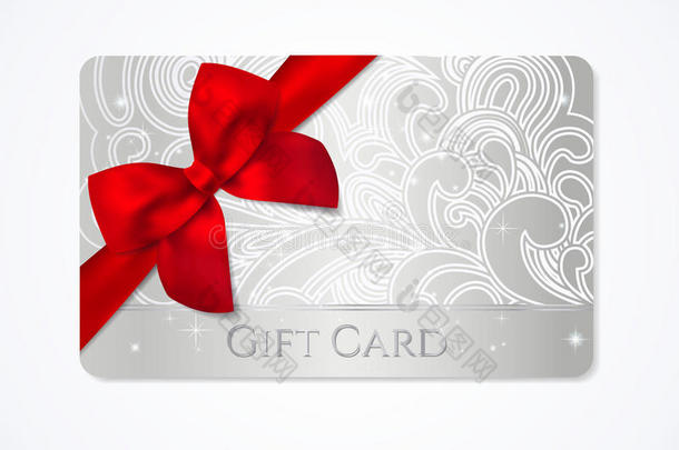 赠品卡片,银赠品优惠券和红色的弓带