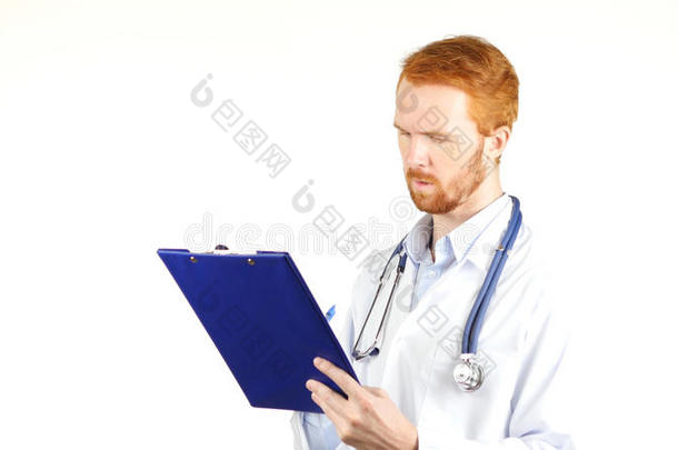 医生,外科医生文字医学的报告,白色的背景