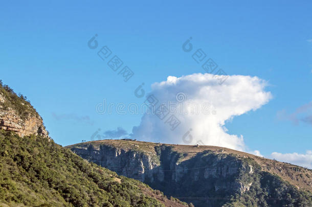 绿色的树多岩石的悬崖反对蓝色多云的天风景