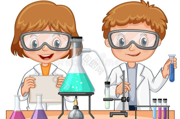 两个小孩做科学<strong>实验</strong>采用班