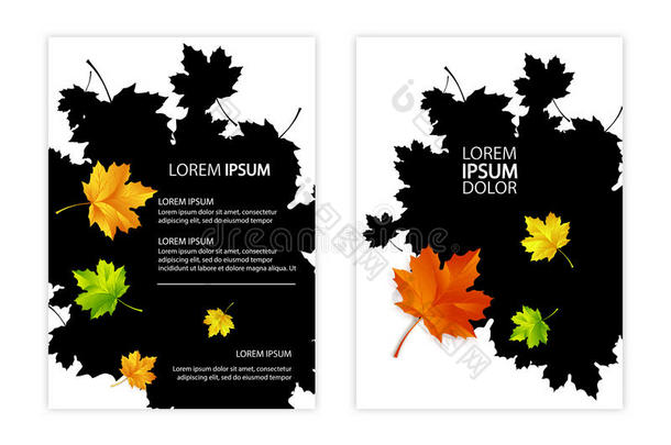 一4小册子遮盖设计.秋方式,程式化的枫树树叶