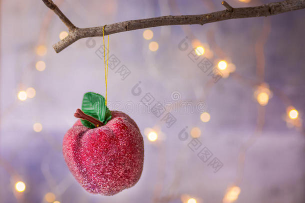 圣诞节装饰红色的食糖涂上一层的糖果苹果绞死向干的干燥的英语字母表的第20个字母