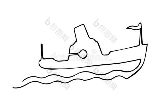 num.一连续的线条汽船小船向波和符号.黑的和