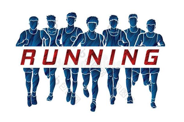 马拉松赛跑跑步的人,组关于人跑步和文本跑步