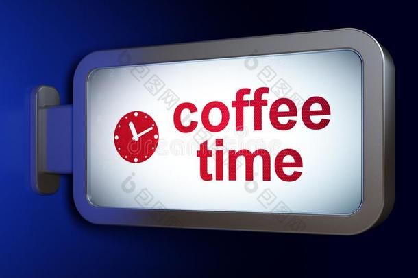 时间观念:咖啡豆时间和钟向广告牌背景