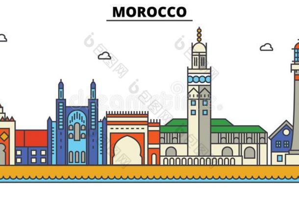 <strong>摩洛哥</strong>羊皮革,.城市地平线建筑学.可编辑的中风