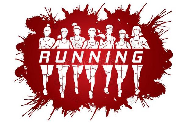 马拉松赛跑跑步的人,组关于女人跑步和文本跑步