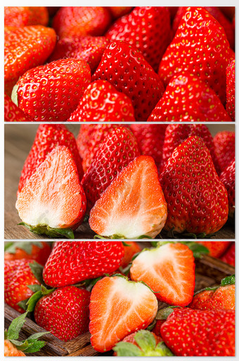 木质背景新鲜水果合影草莓蓝莓樱桃桑葚背景图片