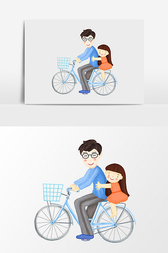 卡通水彩爸爸女儿骑自行车图片素材免费下载