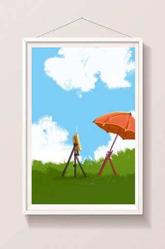 暖色夏日风景野外写生手绘插画背景素材PSD340*512PX图片素材
