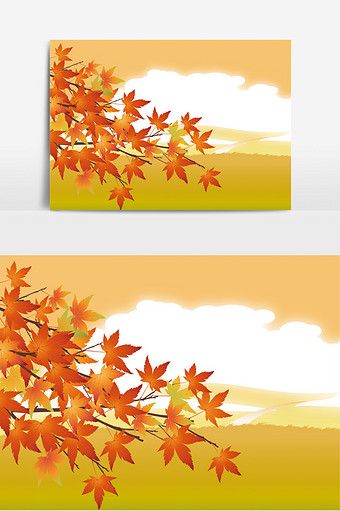 秋天的枫叶手绘元素psd340*512PX图片素材