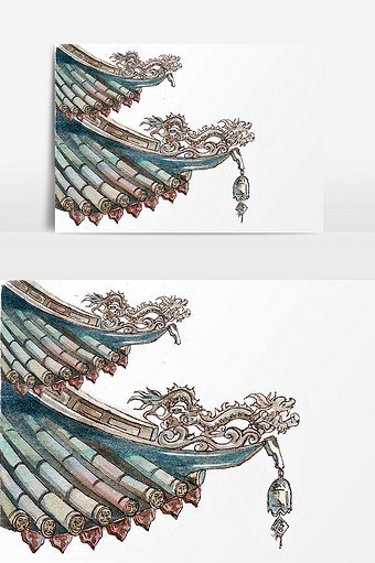 中国风手绘古代屋檐图片素材免费下载