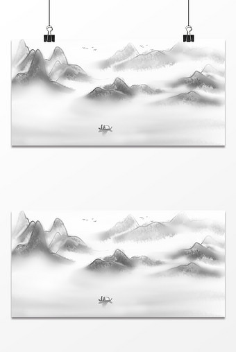 手绘中国风群山云雾背景图片素材免费下载