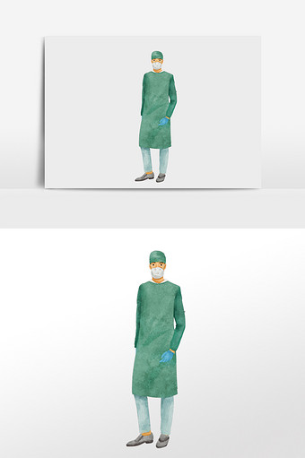 水彩手绘人物做手术准备的外科医生png340*512PX图片素材