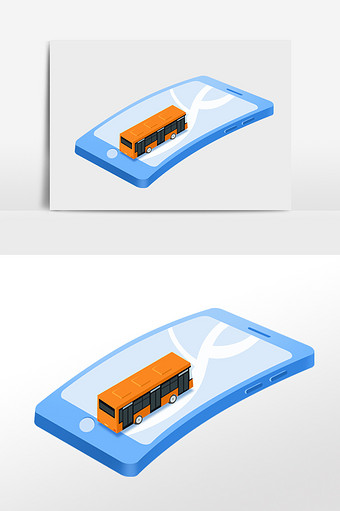蓝色扁平2.5D互联网手机公交车图片素材免费下载