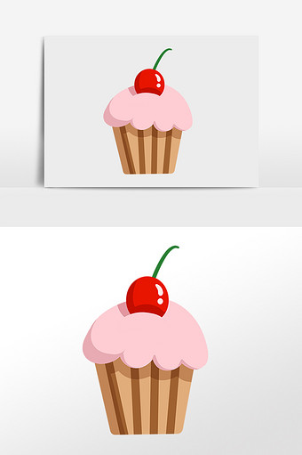 手绘樱桃粉色奶油纸杯蛋糕素材图片素材免费下载