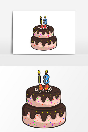 手绘18岁生日蛋糕卡通插画元素psd340*512PX图片素材