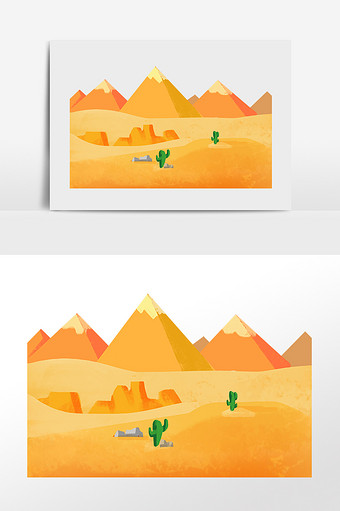 手绘金色荒漠干旱荒凉沙漠插画图片素材免费下载