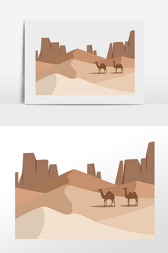 手绘沙漠荒漠干旱沙漠骆驼插画图片素材免费下载