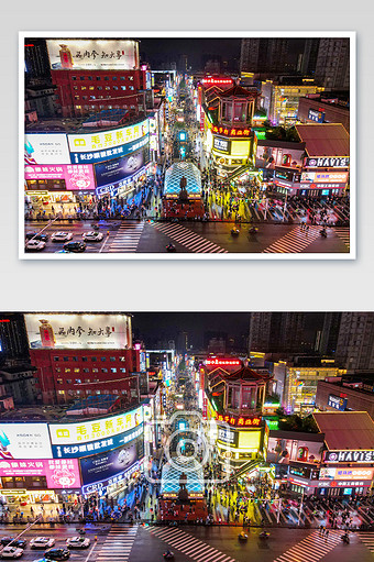 航拍湖南长沙黄兴步行街夜景摄影图片jpg340*512PX图片素材