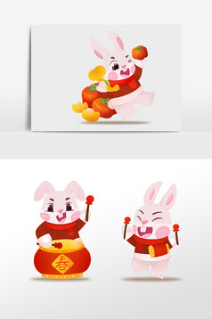 卡通手绘事事如意欢天鼓舞兔年兔子形象元素
