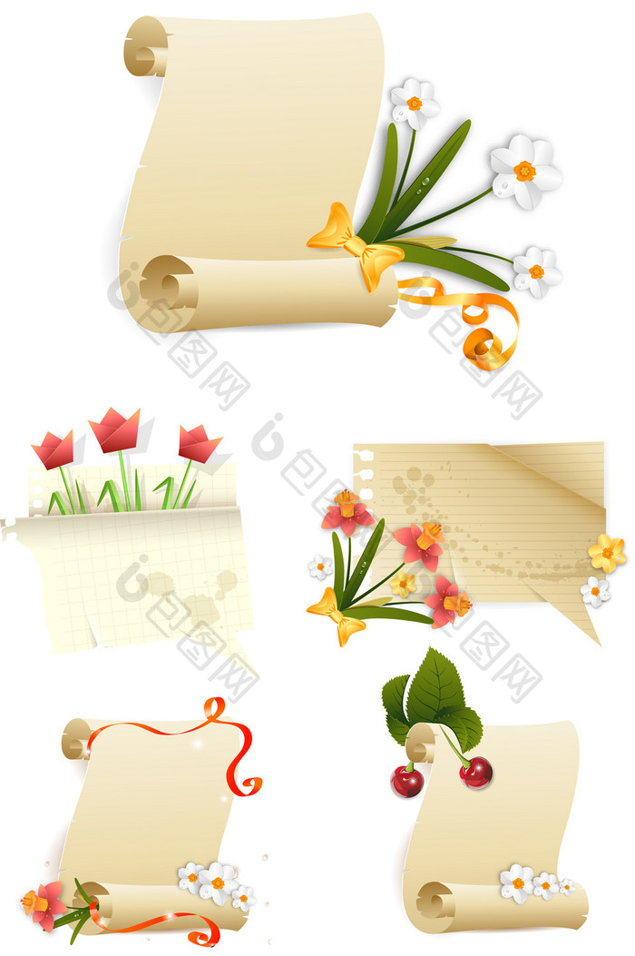 鲜艳花卉纸质标签矢量图素材