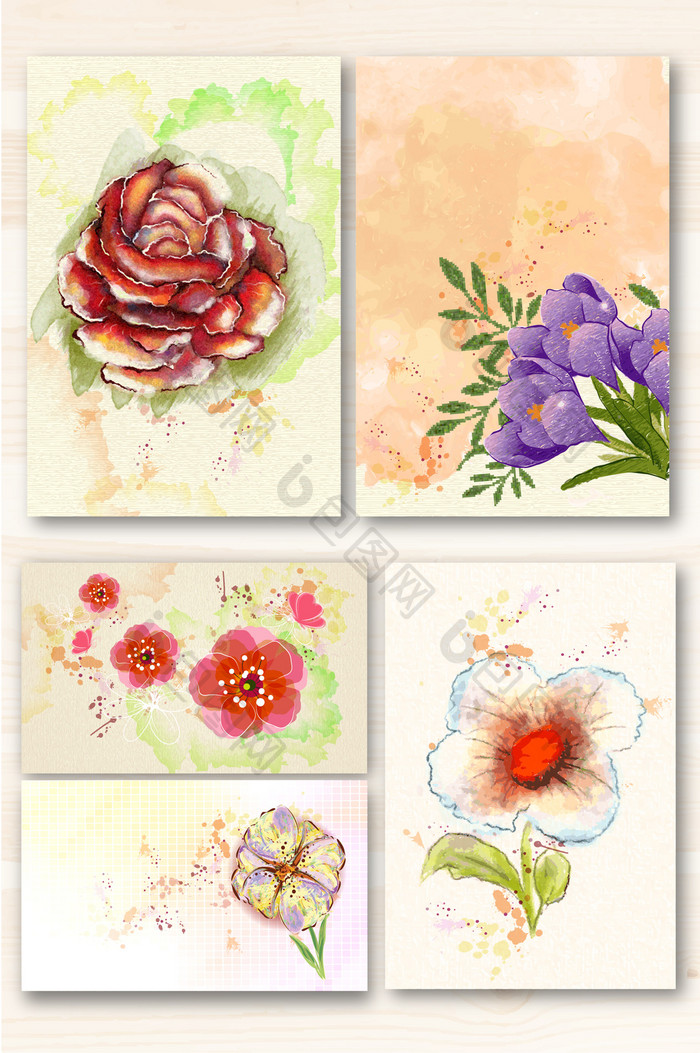 手绘水彩花卉矢量图素材