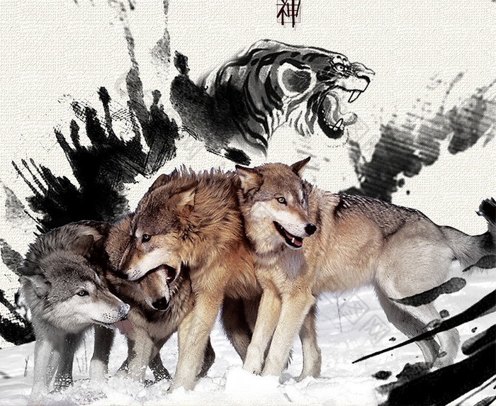 中国风企业文化群狼团队精神展板图片