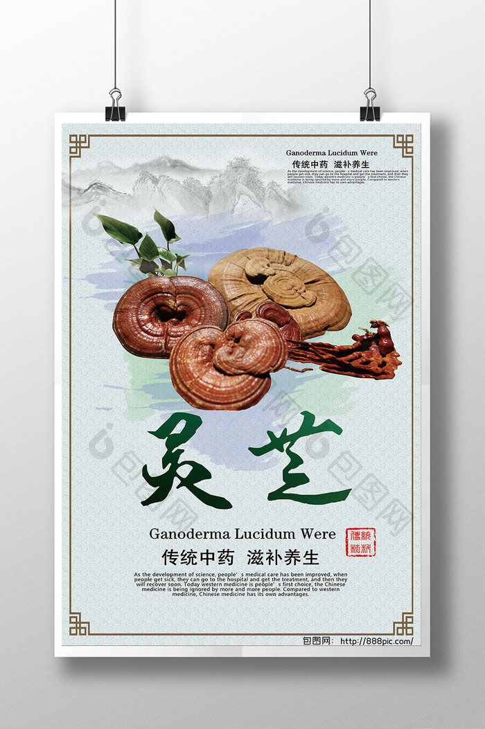中国风灵芝药材海报