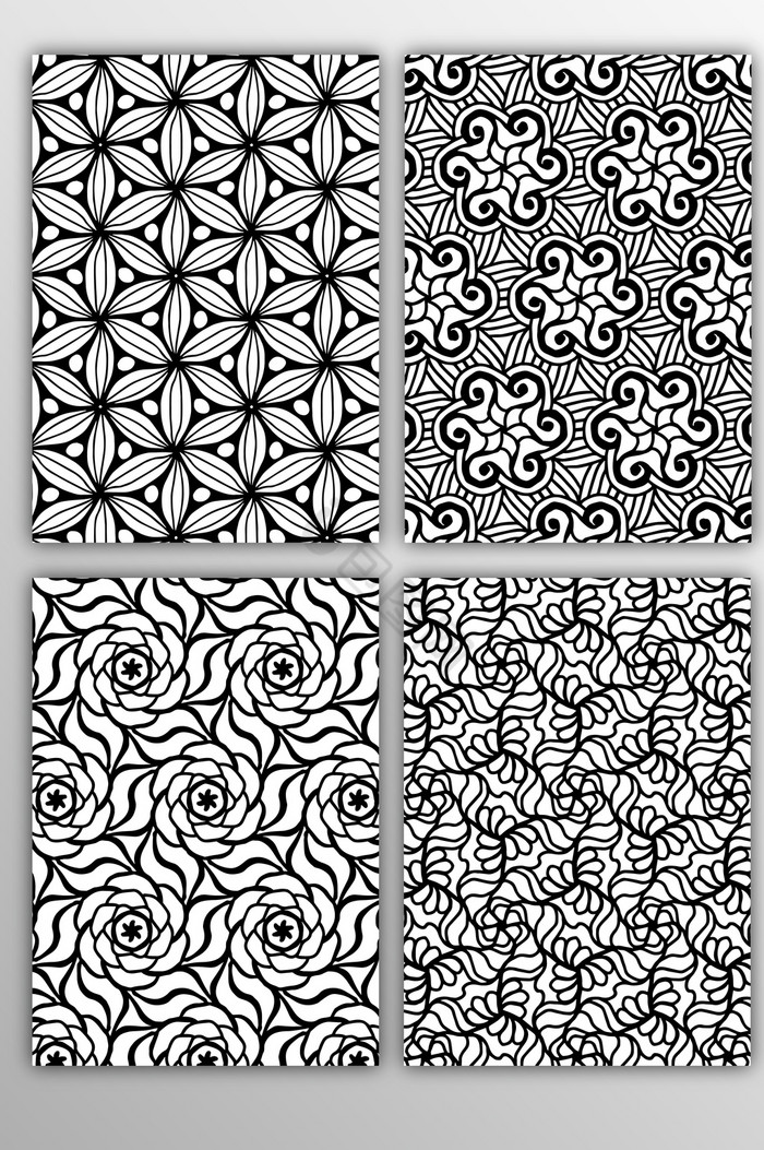 国外黑白花朵四方连续底纹图片