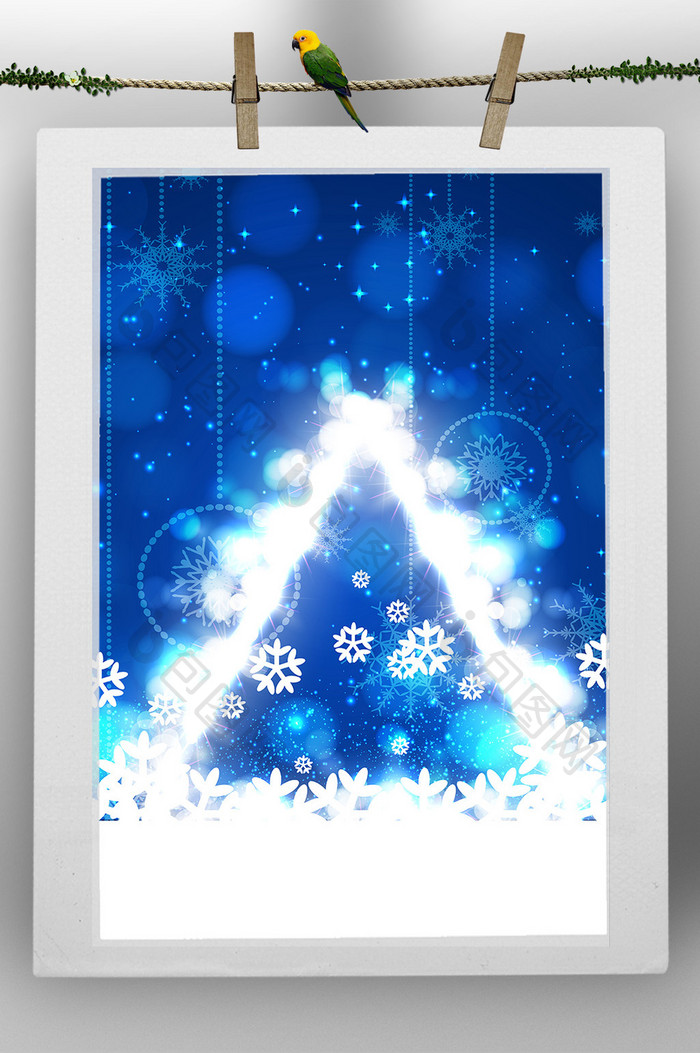 国外蓝色白色雪花圣诞节节日海报背景
